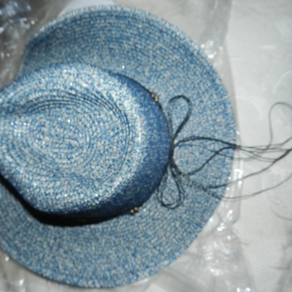 Lulla Collection Western Straw Hat with Beaded Trim Blue New/NWT - Picture 8 of 10